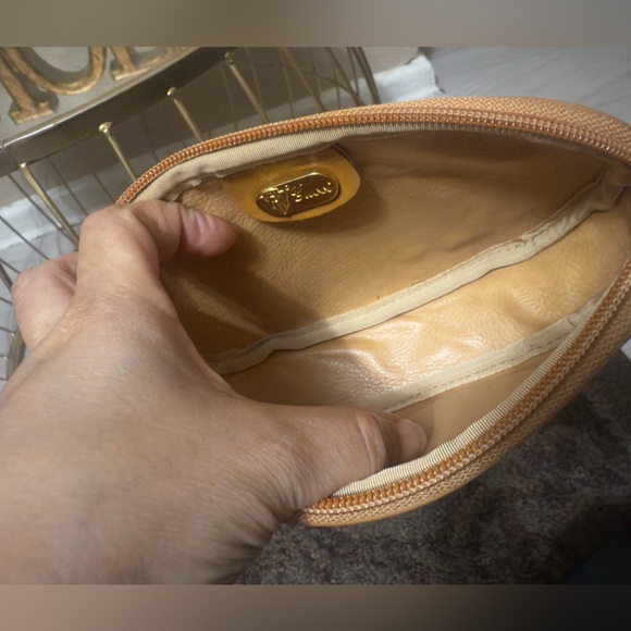 Tan and Brown Cosmetic Bag with Monogram Pattern - Picture 6 of 11